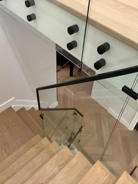 beautiful glass railing with black caprails beautiful glass railing with black caprails