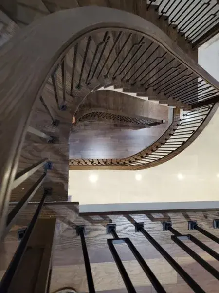 contemporary spiral staircase wood handrail
